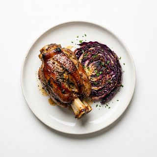 Stinco di maiale con bistecca di cavolo rosso