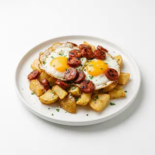 Huevos de la casa estrellados con chistorra 