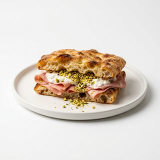 Focaccia De Mortadela, Stracciatella Y Pistacho