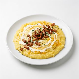 Polenta Con Queso Y Crema De Leche Con Tocino Ahumado