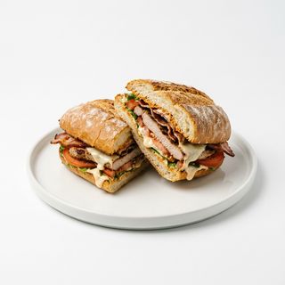 Bocadillo De Pollo Empanado + Pimiento Frito + Queso + Salsa