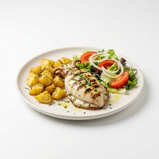 Sepia A La Plancha Con Ensalada Y Patatas Panaderas