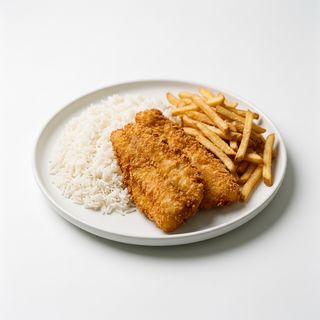 Peixe com Batata Frita e Arroz