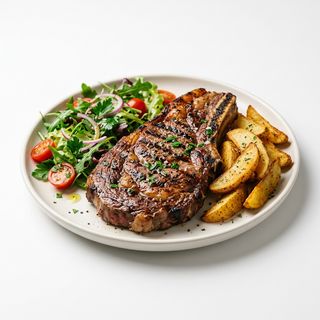 Churrasco De Ternera Con Patatas Y Ensalada