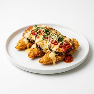 Bandidos, salsa cheddar, parmigiana di melanzane, provola
