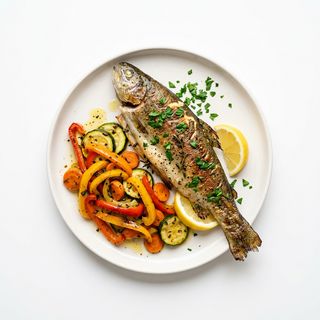 Trucha Al Horno Con Verdura Salteada