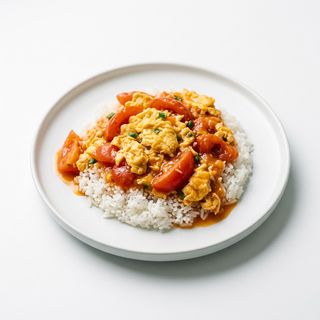 62.Uova strapazzate con pomodoro con riso bianco 番茄炒鸡蛋盖饭