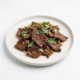 96.Carne di manzo al cumino piccante 孜然牛肉(辣)