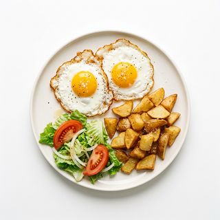 Huevos Con Patatas Y Ensalada