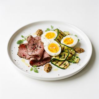 Pastrani, mostarda, uova sode e zucchine