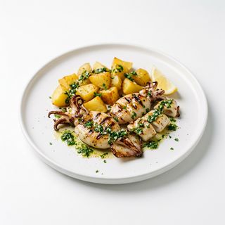 Sepia con patata y ansalada Ajo y Perojil