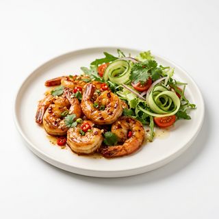 Gambas Thai com Salada