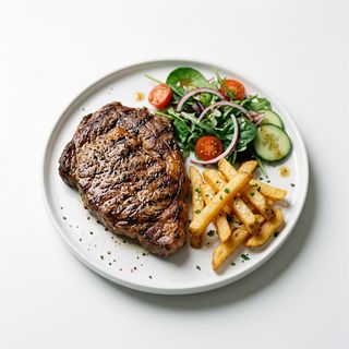 Bistec De Ternera Con Patatas Y Ensalada