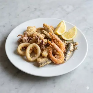 Frittura mista di pesce, calamaro, seppioline, latterino, gambero