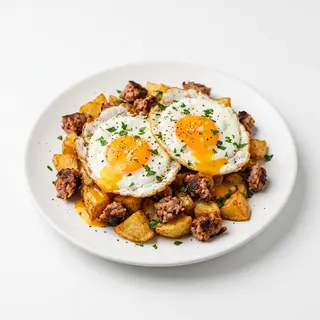 Huevos estrellados con butifarra de payes esparracada