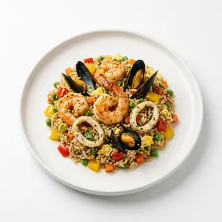 154 Riso saltato con frutti di mare verdure e uova
