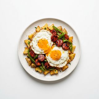Huevos Rotos Con Chistorra Y Pimientos Verdes