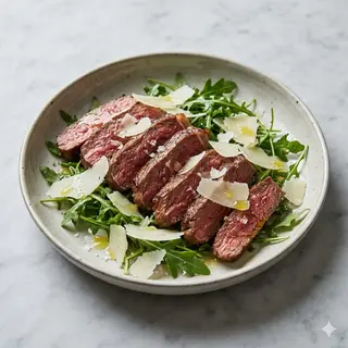 Filetto di scottona con rucola, pomodorini e grana