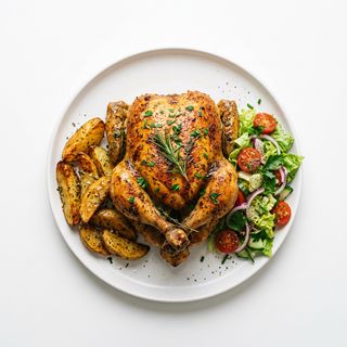 Pollo Entero Con Patatas Y Ensalada