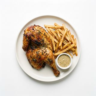 Medio pollo ahumado a las hierbas.