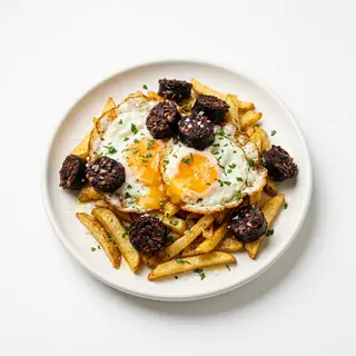 Huevos rotos con morcilla