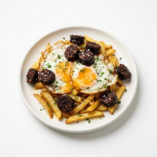 Huevos rotos con morcilla