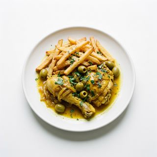 Carne De Pollo Con Pat. Fritas Y Aceitunas