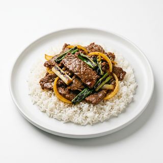 60.Manzo con riso bianco 牛肉盖饭