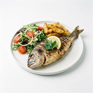 Dorada Al Horno O A La Plancha Con Ensalada Y Patatas
