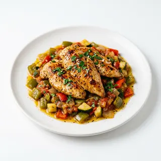 Tiras De Pollo Con Pisto