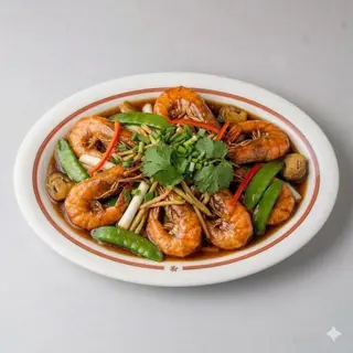 Gambas Con Bambú Y Setas Chinas