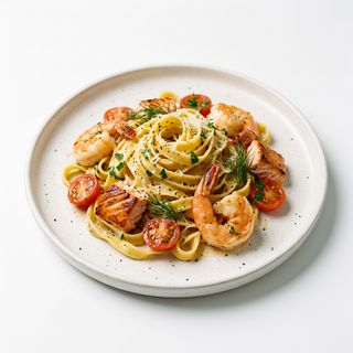 Tallarines Con Salmón Y Gambas