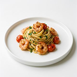 Tagliolini Pachino e gamberoni
