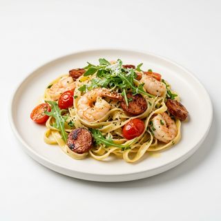 Tagliatelle z krewetkami i chorizo