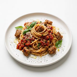 Pasta con salchicha y tomate