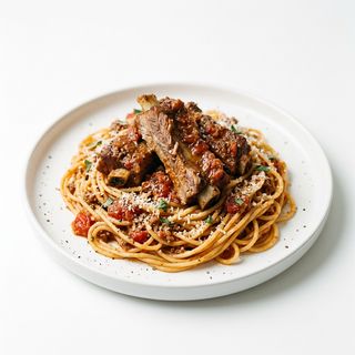 Spaghetti con costine maiale