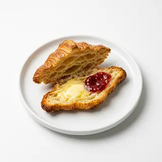 Croissant Tostado Con Mantequilla Y Mermelada