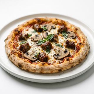 Pizza de salchicha con champiñones y mozzarella porción