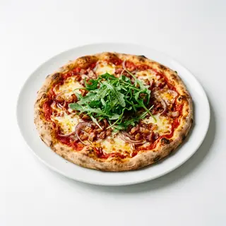 Pizza bacon y rúcula (30 cm.)