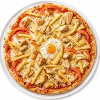 Pizza Pollo Con Papas Fritas (25 Cm.)
