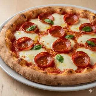 Pizza Mozzarella, Tomate, Chorizo Picante Y Pimiento Verde