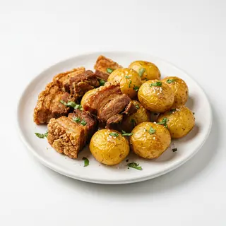 Chicharrón con papa criolla