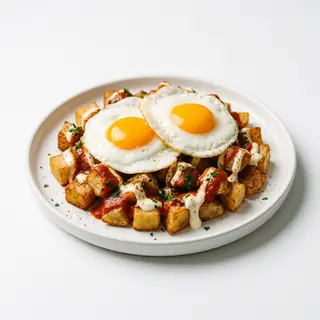 Patatas bravas + huevos