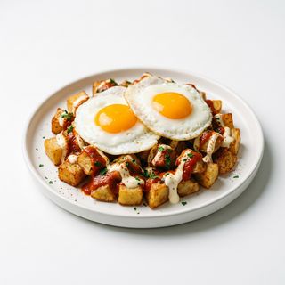 Patatas bravas + huevos