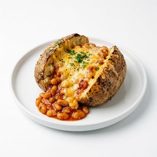 Patata Al Horno Con Queso Y Alubias