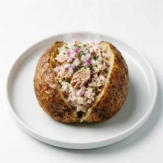 Patata Al Horno Con Atún, Mayonesa Y Cebolla