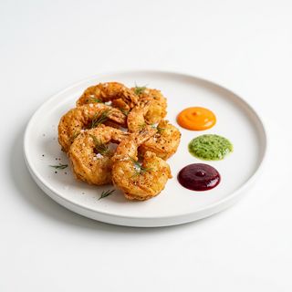 Gamba rebozado casera en tres salsa