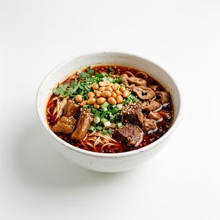 51.Spaghetti brodo piccante manzointestino di maiale e arachidi 麻辣馄饨