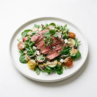 822 Ensalada láminas de ternera y aliño cremoso de sésamo