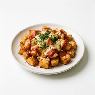 Bravas con queso fundido